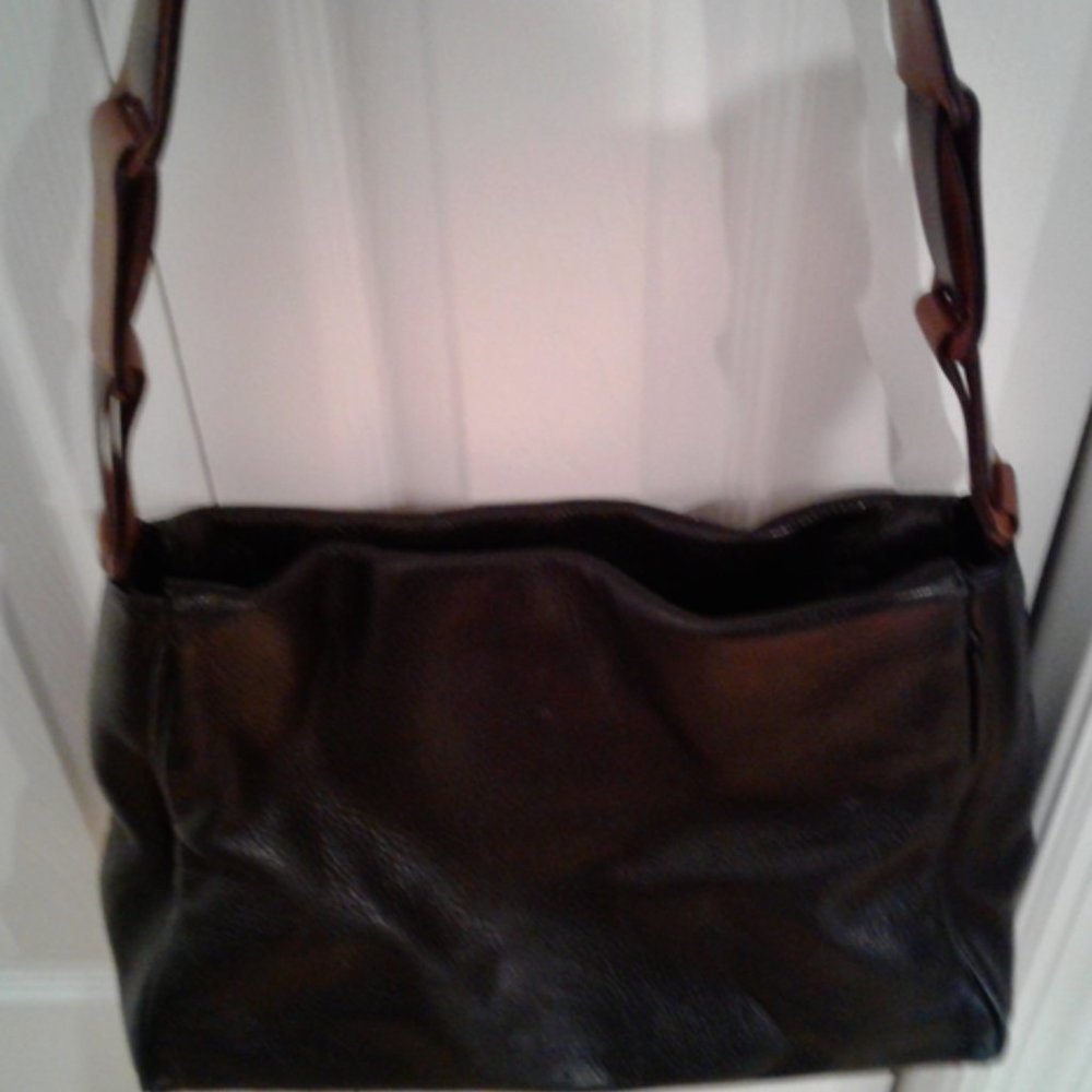 RODO Black Italian Leather Purse with a Tortoise and Brown leather strap.